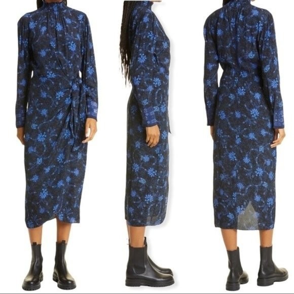 Kobi Halperin Dresses & Skirts - Kobi Halperin Hunter Mock Neck Long Sleeve Midi Dress Size L Blue Floral